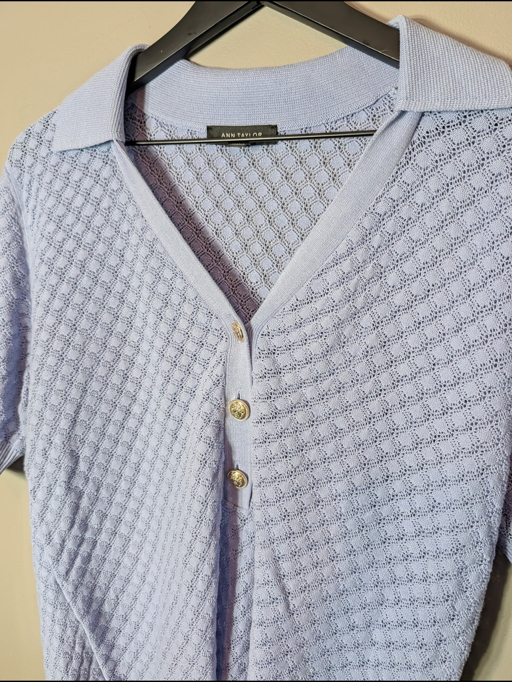 Ann Taylor Lilac Textured Knit Polo Sweater - Picture 5 of 8